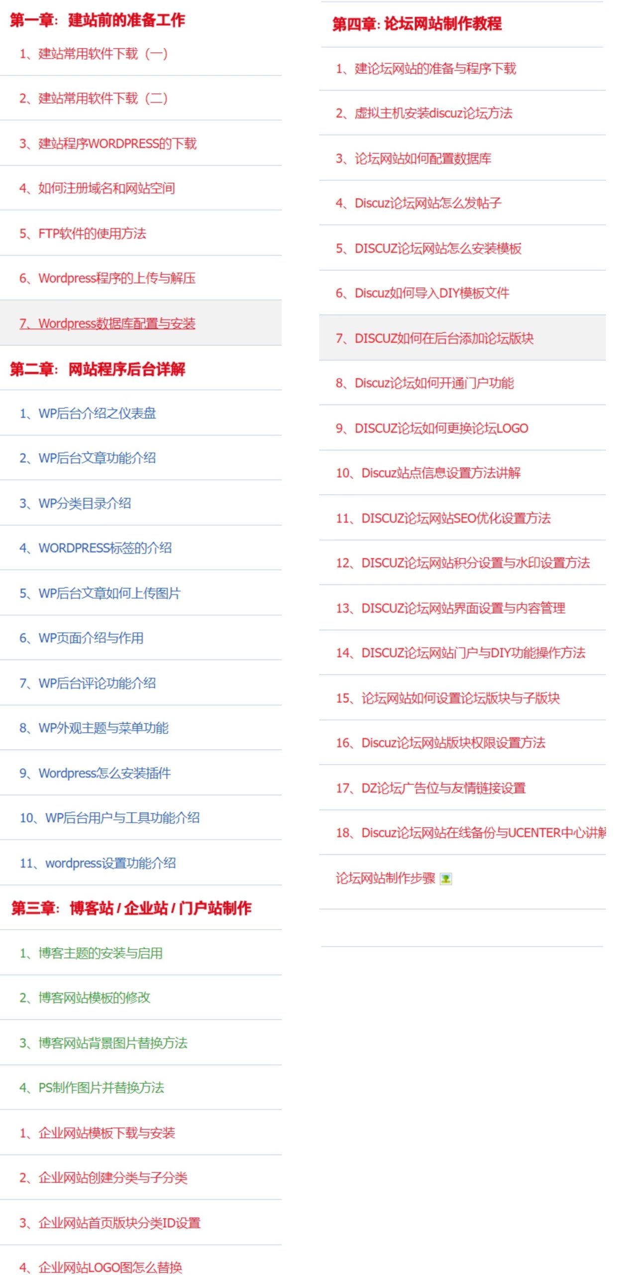 零基础建站教程新手学习建站网站建设制作高清视频教程目录